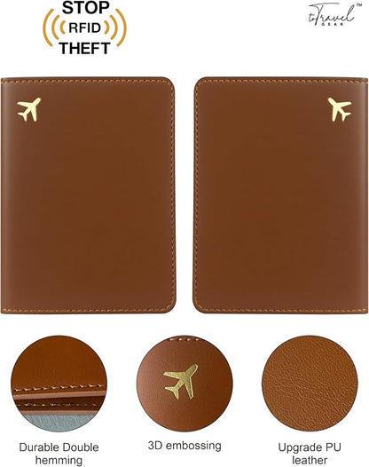 PU Leather Passport Holder Covers Case, Waterproof Rfid Blocking Travel Wallet Passport Holder(Espresso Brown)