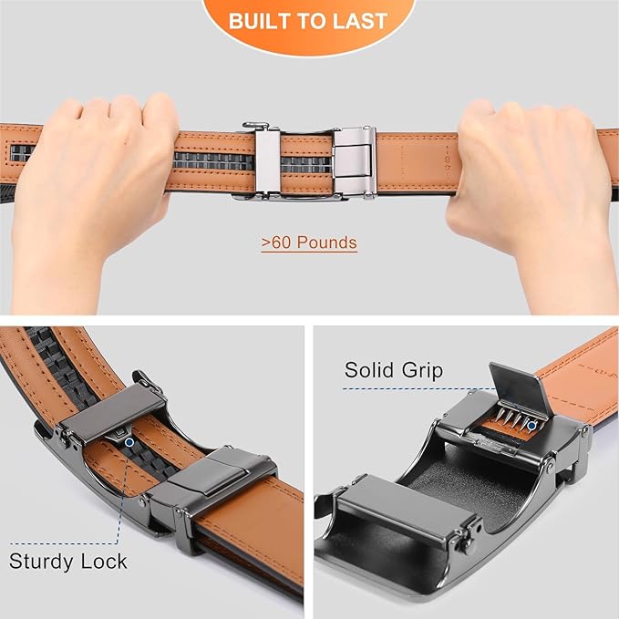 GAEKEAO Mens Belt Leather Micro-Adjust Buckle Ratchet Belts for Men Dress Casual to Formal Trim to Fit with Gift Box (35mm)