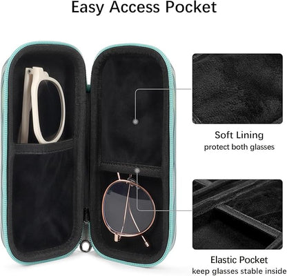 Double Eyeglasses Case Hard Shell Dual Sunglasses Organizer with Zipper Closure Travel Eyewear Storage for Vehicle