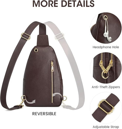 Kattee Sling Bag for Women, Leather Fanny Packs Crossbody Purse, Small Chest Bag for Travel with RFID Blocking