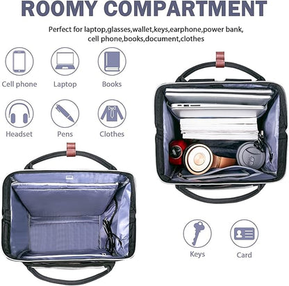 EMPSIGN 15.6 Inch Laptop Backpack for Women, Computer Travel Business Work Bag, Water Repellent College Casual Daypack with USB Port, Black