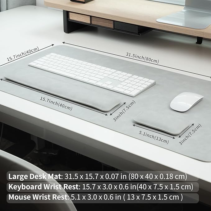 RENMTURE Large Mouse Pad and Keyboard Wrist Rest, Desk Pad for Keyboard and Mouse, Large Gaming Mouse Pad with Wrist Support, Desk Mat for Work and Gaming (Light Gray)