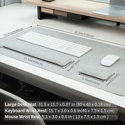 RENMTURE Large Mouse Pad and Keyboard Wrist Rest, Desk Pad for Keyboard and Mouse, Large Gaming Mouse Pad with Wrist Support, Desk Mat for Work and Gaming (Light Gray)