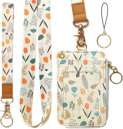 bolimoss Lanyard with Wallet,Zip ID Case with Lanyard,Lanyard Badge Holder,Lanyard Wallet for Women,Fashion Lanyard Wallet, ID Case Wallet with Lanyard（ Light Yellow Gray ）
