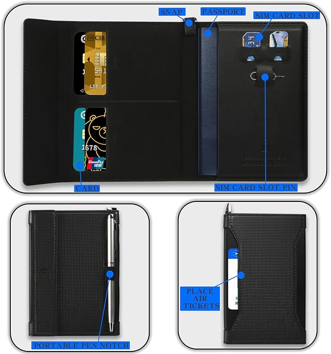 Passport Holder for Travel Essentials, RFID Blocking PU Leather Passport Wallet Cover Card holder Case Passport Book Holders for Women and Men, Black