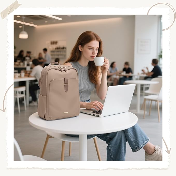 Laptop Backpack for Women,Casual Work Business Backpacks Purse Carry on Travel Backpack,17.3 Inch,Champagne Brown