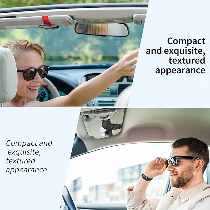 T-carbon Sunglass Holder for Car Sun Visor,Magnetic Leather Sunglasses Hanger,Carbon Fiber Sunglasses Holder and Ticket Card Clip, Car Visor Accessories,Matte Black