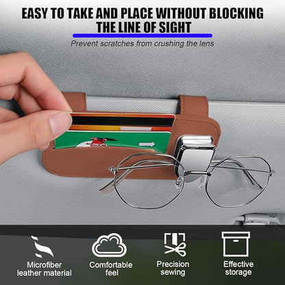 Zpana Car Sun Visor Organizer, Leather Vehicle Storage Glasses Pocket Ticket Clip, Automotive Interior Sunglasses Cards Pouch Case Bag Holder Accessories, Universal for SUV, Sedan, Truck (Brown)