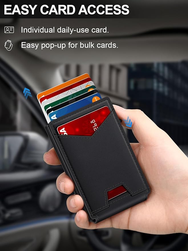 GHUKY Wallet for Men RFID Wallet with Money Clip, Slim Pop Up Card Holder for 10-12 Cards, Minimalist Smart Credit Card Case with ID Window, Bifold Metal Wallet for Front Pocket, Gifts for Men