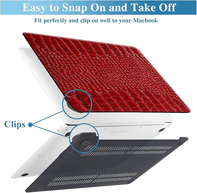 KEROM Compatible for Crocodile MacBook Pro 13 Inch Case 2026 2022-2016 M2 M1 A2338 A2289 A2251 A2159 A1989 A1706 A1708, Textured Aligator Skin Snakeskin PU Leather Hardshell & Keyboard Cover, Burgandy