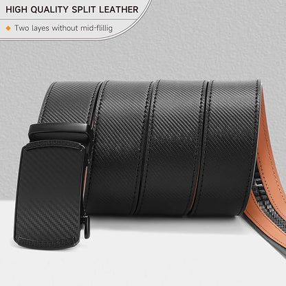 SENDEFN Men's Leather Belt - Automatic Ratchet Slide Buckle, Easy Trim-to-Fit Function, Packaged with Gift Box