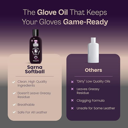 SARNA BASEBALL Glove Oil for Softball & Baseball Gloves, 8 Oz – Lanolin-Based Formula, Helps Soften Leather & Prevents Cracking – Game-Ready Glove Oil to Break in Gloves