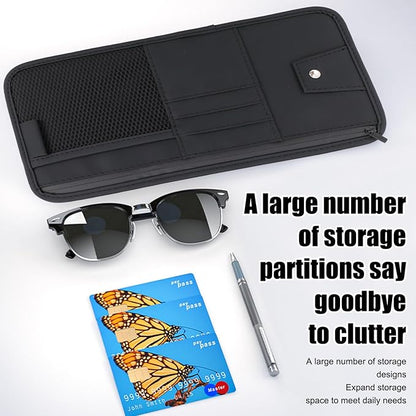 panthra 2pcs Car Visor Organizer, Sun Visor Organizer, Sunvisor Soft Leather Surface Eyeglasses Note Card Holder Car Storage Bag Suitable for Most Vehicles, Suv and Trucks Keep Clean (Black+Gray)