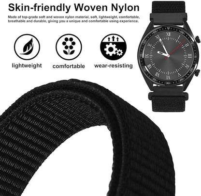 WOCCI 18mm Adjustable Nylon Watch Band, Quick Release Sport Loop Strap (Black)