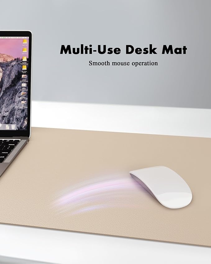 YSAGi Double-Sided Desk Pad, 35.4"x17" Leather Desk Mat, Eco Cork Desk Pad Protector,Large Mouse Pad,Waterproof Desk Blotter for Office/Home (Beige/Cork)