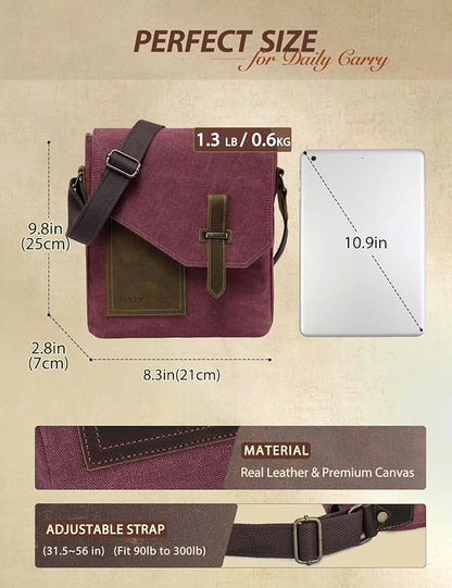 VASCHY Small Messenger Bag, Vintage Canvas Leather Lightweight Crossbody Bag