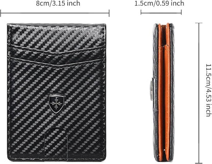 Mens Wallet Leather Credit Card Holder Slim Bifold RFID Blocking Front Pockets Minimalist Wallets for Men with ID Window