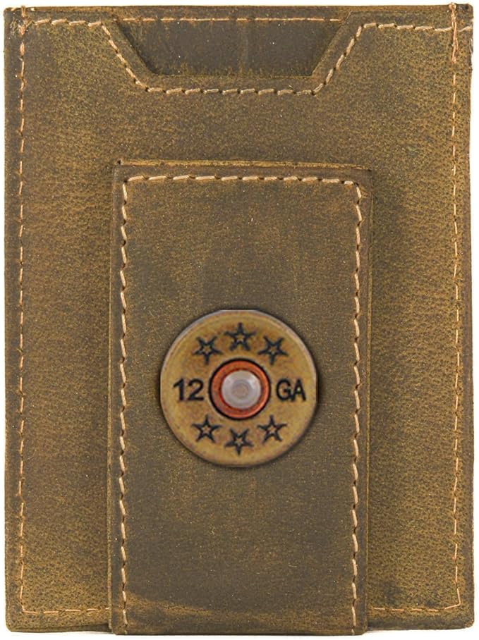 ZEP-PRO Shotshell Vintage Tan Leather Magnetic Front Pocket Wallet, Slim Stylish for Men