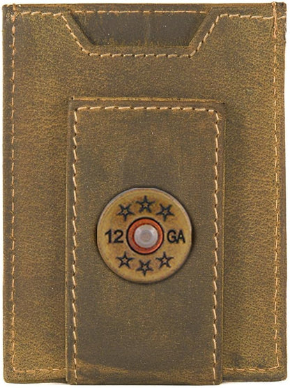 ZEP-PRO Shotshell Vintage Tan Leather Magnetic Front Pocket Wallet, Slim Stylish for Men
