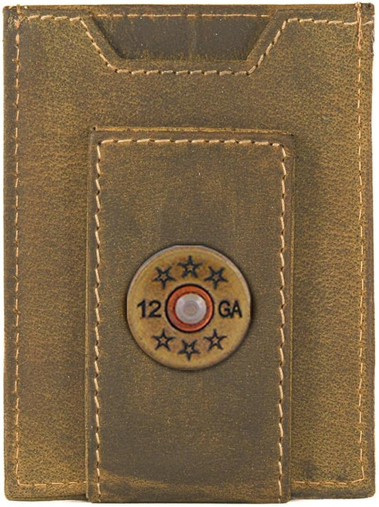 ZEP-PRO Shotshell Vintage Tan Leather Magnetic Front Pocket Wallet, Slim Stylish for Men