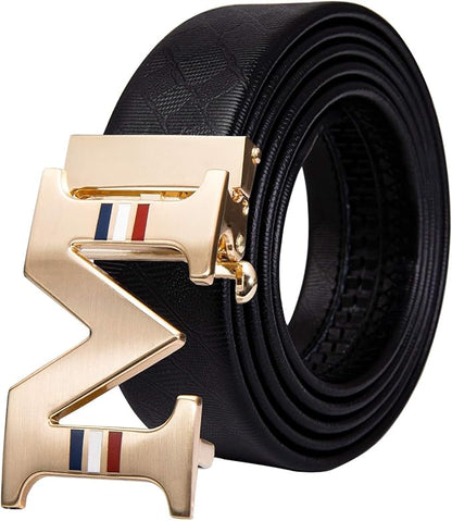 Dubulle Designer Ratchet Belt for Men Leather Fashion Adjustable Automatic Buckle Sliding Removable Dress Casual
