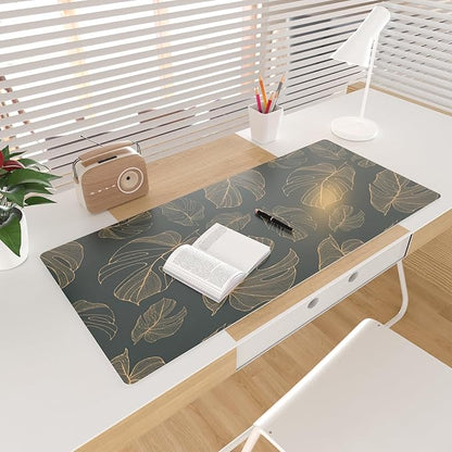 Colorful Star Large Mouse Pad, Monstera Leaves Waterproof Office Desk Mat, Non-Slip Gaming Mouse Pad, XXL PC Laptop Protector Pads, PU Leather Desk Writing Pads for Office Home, 31.5" x 15.7"