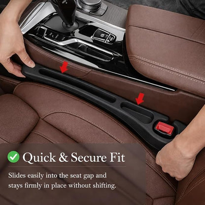 Seat Gap Filler 2 Pack, Car Seat Gap Plug with Storage Slot for Phone & Keys, High-Density Elastic Car Slot Organizer for Most Cars, SUVs, and Trucks - Black