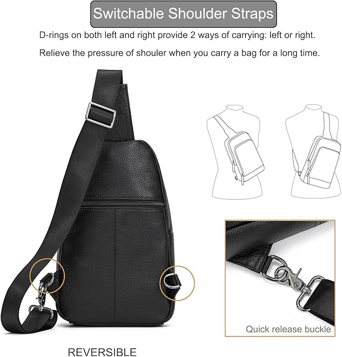 LUUFAN Men's Genuine Leather Sling Bag Chest Shoulder Backpack Crossbody Bag for Casual Sports Hiking Running Travel