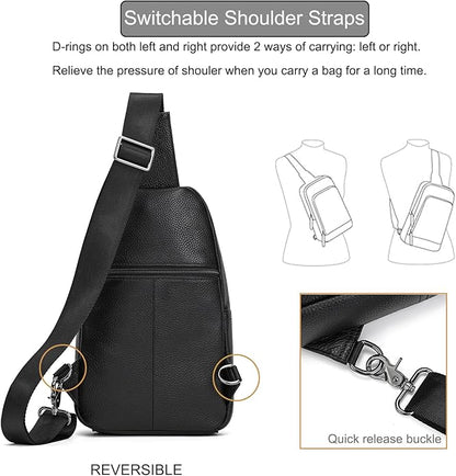 LUUFAN Men's Genuine Leather Sling Bag Chest Shoulder Backpack Crossbody Bag for Casual Sports Hiking Running Travel
