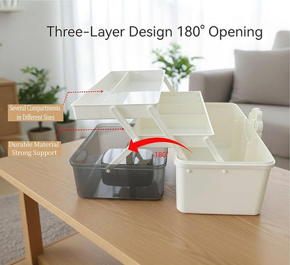 Pulseplay 3-Layer Large Capacity Medicine Storage Box - Portable Plastic Storage Box for Sewing Art Supply, Hair Accessories Organizer with Handle for Home Office and Travel