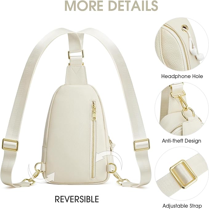 Kattee Sling Bag for Women, Leather Fanny Packs Crossbody Purse, Small Chest Bag with RFID Blocking, Beige