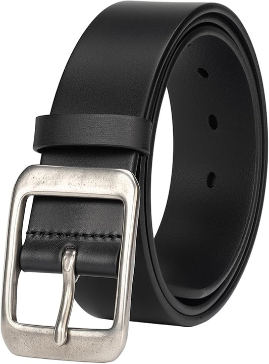 Mens Heavy Duty Full Grain Leather Belt - 1 1/2 Italian Genuine Leather with Sturdy Buckle for Jeans Casual Pants