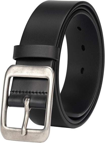 Mens Heavy Duty Full Grain Leather Belt - 1 1/2 Italian Genuine Leather with Sturdy Buckle for Jeans Casual Pants