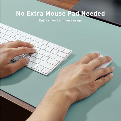 Aothia Faux Leather Desk Mat - Non-Slip PU Leather Desk Blotter, Waterproof Writing Surface, Large Desk Pad for Office & Home (Light Blue, 55" x 17")