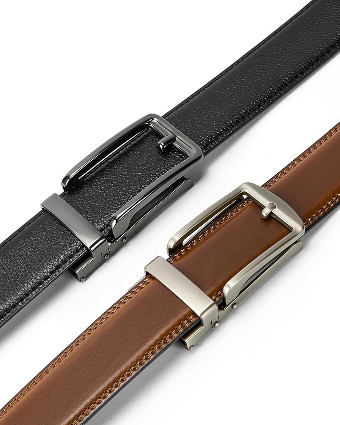 BOSTANTEN Ratchet Leather Belt For Men 2 Pack Dress and Casual with Adjustable Buckle, Trim to Fit
