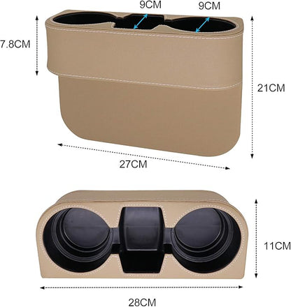 Car Seat Organizer Cup Drink Holders Multi Functional Gap Filler Storage Box Insert Organization Helps Reduce Distracted Driving&Holds Phone Mount Mug Bottle Cellphone (PUBD-Beige)
