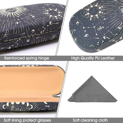 PERFECTSIGHT Hard Shell Eyeglasses Case, PU Leather Protective Glasses Case, Cute Eyeglass Case for Women Men Girls