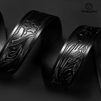 TRIWORKS Western Belt for Men Women Cowboy Engraved Belt Western Buckle Embossed Leather Belt