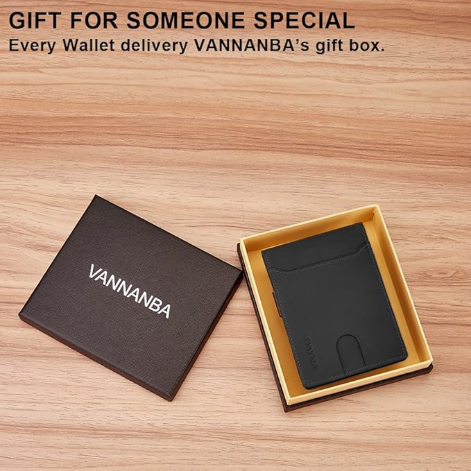 VANNANBA Retro Wallet for Men Bifold Credit Card Holder,RFID Blocking Front Pocket Wallets for Men Teen Boys with Gift Box(Black)