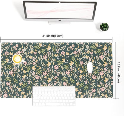Colorful Star Large Mouse Pad, PU Leather Waterproof Desk Mat, Computer Gaming Mouse Pad, XXL Extended Mousepad Non Slip Desk Pad for School Office Home 31.5" x 15.7" - Ditsy Floral Print