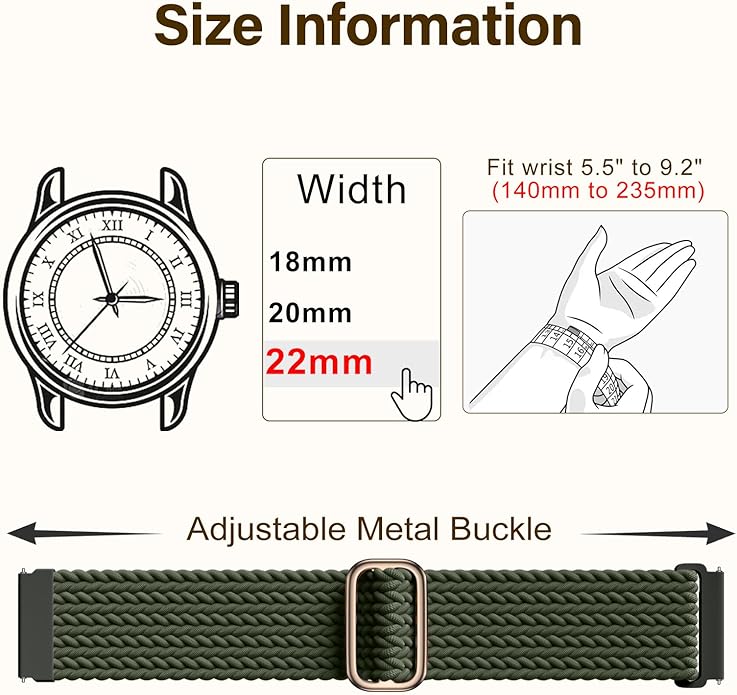 SNBLK 3 Pack 18mm 20mm 22mm Braided Watch Band Compatible with Garmin Vivoactive 5 Watch Bands/Vivoactive 6/3/4s, Quick Release Adjustable Elastic Nylon Loop Strap for Venu 3S/2S/Venu 3/2 Women Men