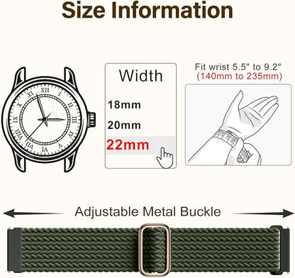 SNBLK 3 Pack 18mm 20mm 22mm Braided Watch Band Compatible with Garmin Vivoactive 5 Watch Bands/Vivoactive 6/3/4s, Quick Release Adjustable Elastic Nylon Loop Strap for Venu 3S/2S/Venu 3/2 Women Men