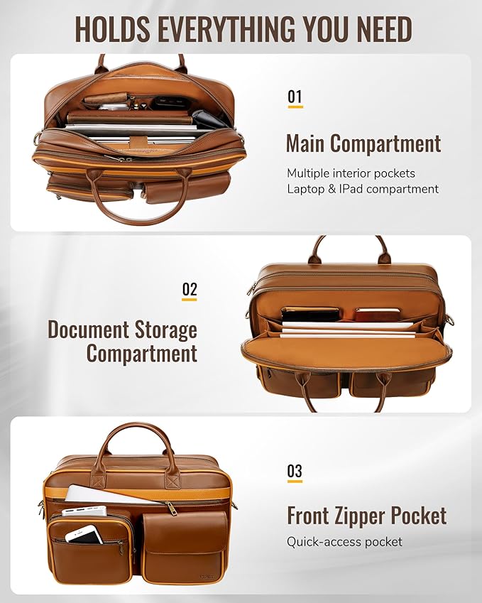 Ytonet PU Leather Messenger Bag for Men, 15.6" Vintage Briefcase with Padded Laptop Compartment, Large Satchel Bags Laptop Bag for Mens, Waterproof Computer Bags for Work Office Business Travel, Brown