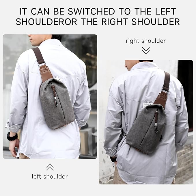 MOYYI Canvas Sling Bag Small Crossbody Bag for Men & Women, 2.5L Mini Casual Daypack Shoulder Bag, 2.5L Capacity (Grey)