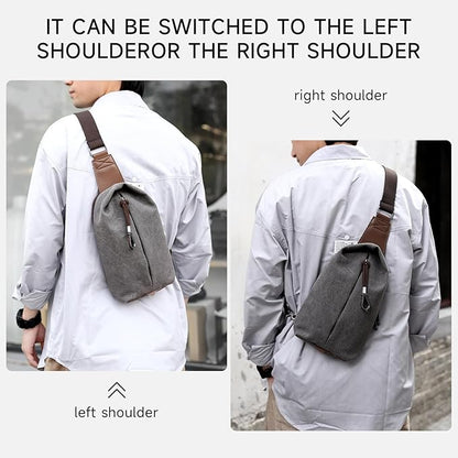 MOYYI Canvas Sling Bag Small Crossbody Bag for Men & Women, 2.5L Mini Casual Daypack Shoulder Bag, 2.5L Capacity (Grey)