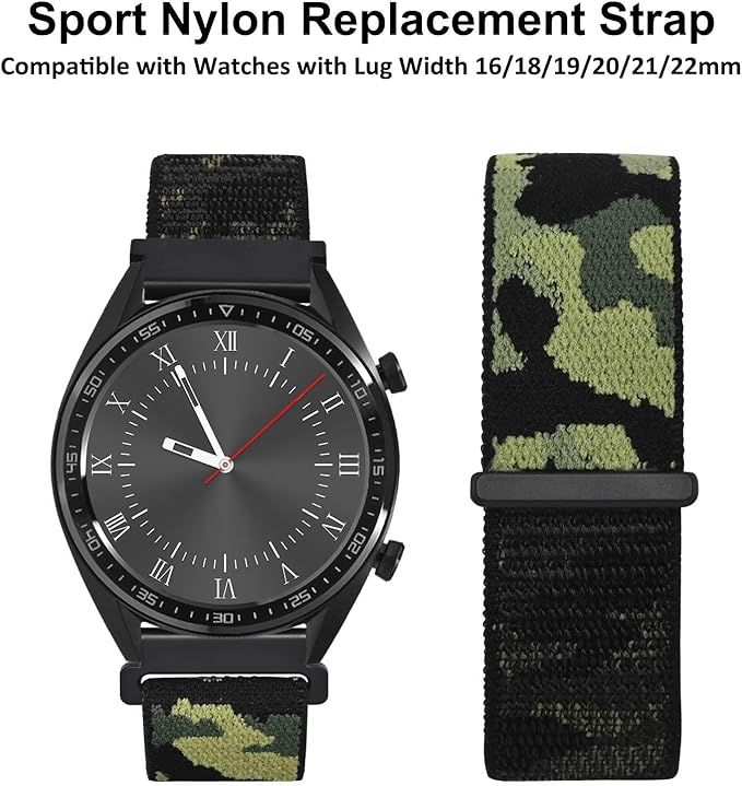 WOCCI 20mm Adjustable Nylon Watch Band, Quick Release Sport Loop Strap (Jungle Camo)
