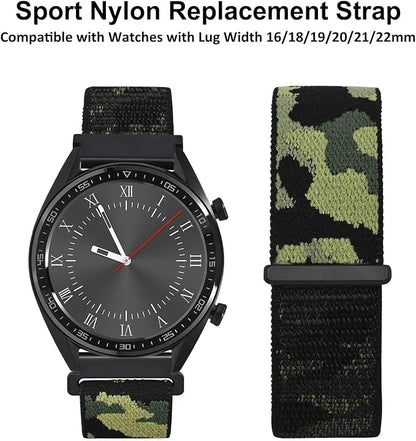 WOCCI 18mm Adjustable Nylon Watch Band, Quick Release Sport Loop Strap (Jungle Camo)