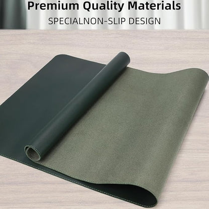 Desk Pad PU Leather Large Mouse Pad Laptop Computer Desk Mat Table Blotter Desktop Waterproof Non-Slip Protector for Office and Home (Dark Green, 80x40cm)