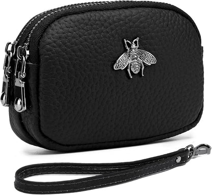imeetu Women Leather Coin Purse, Small 2 Zippered Change Pouch Wallet