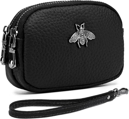 imeetu Women Leather Coin Purse, Small 2 Zippered Change Pouch Wallet
